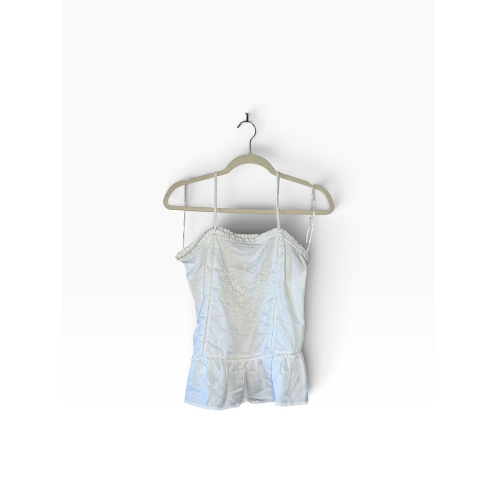 Express Women's White Embroidered Metallic Peplum Cami Top Ruffle XS